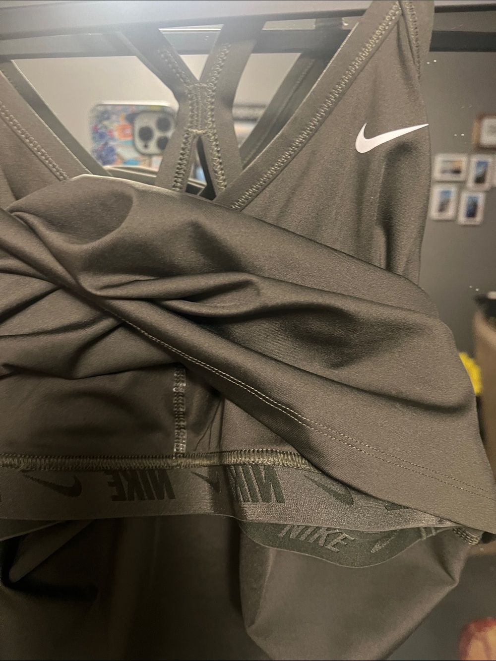 Nike Olive Green Crossback Athletic Tank with White Swoosh - Picture 2 of 5